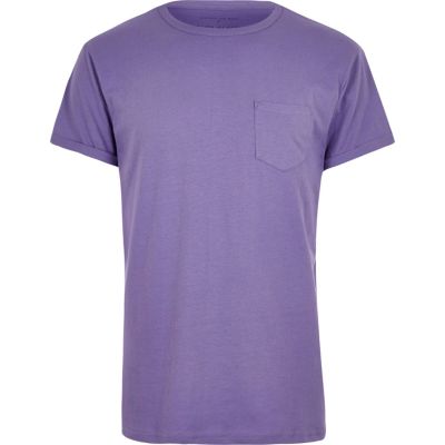 Purple plain chest pocket t-shirt